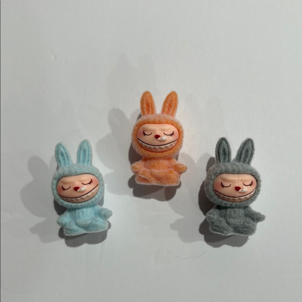 Labubu (unbranded) Figurine Set of 3 - Blue, Orange, and Gray Yoga Labubu